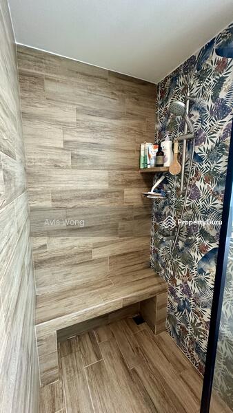 Master shower with lovely wall tiles