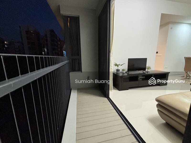 Balcony facing sunset.
