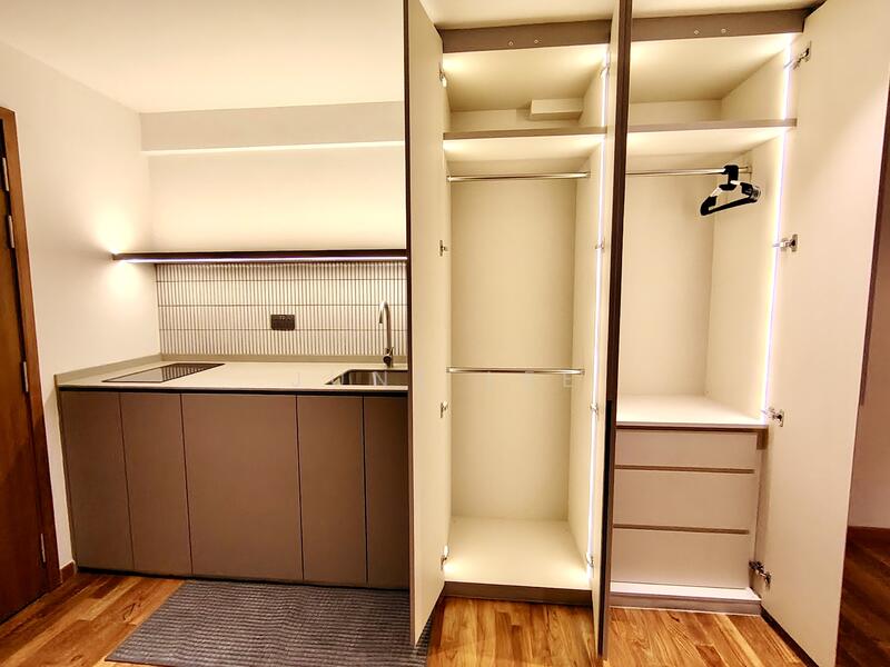LED lighted cupboards and kitchen