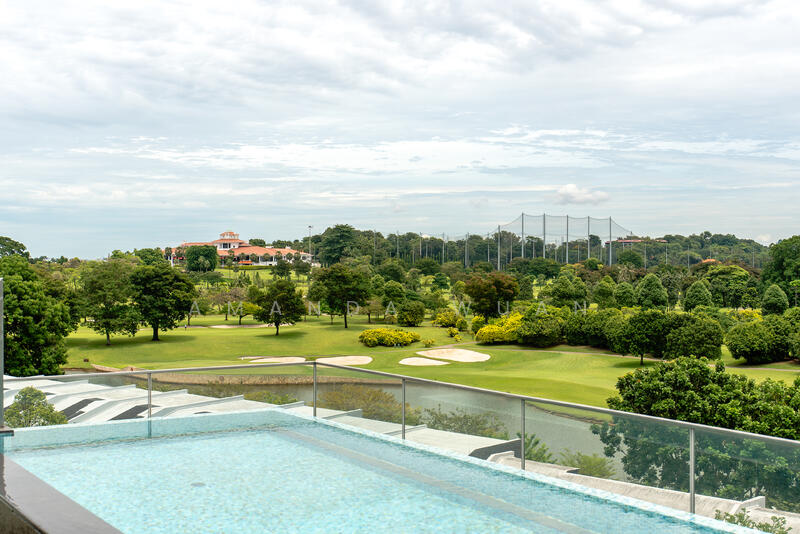 Infinity pool with golf course view