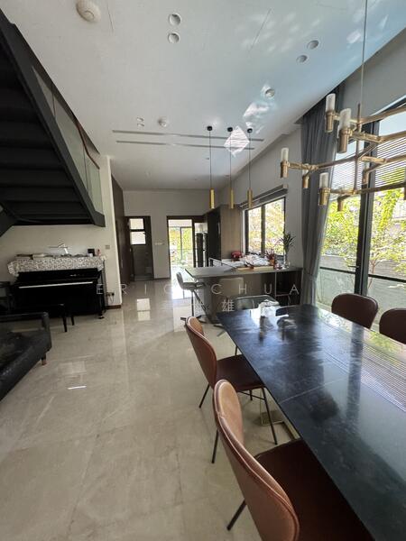 Dining hall with designer lights