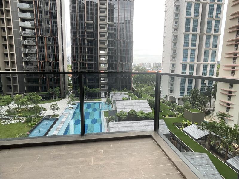 Balcony facing pool