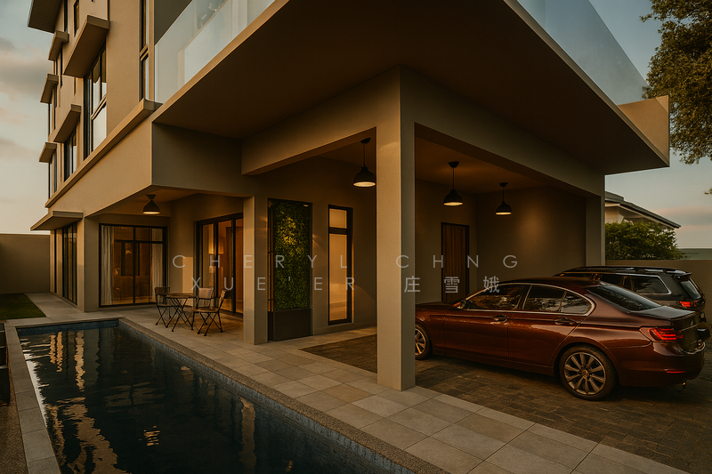 Proposed evening view of exterior