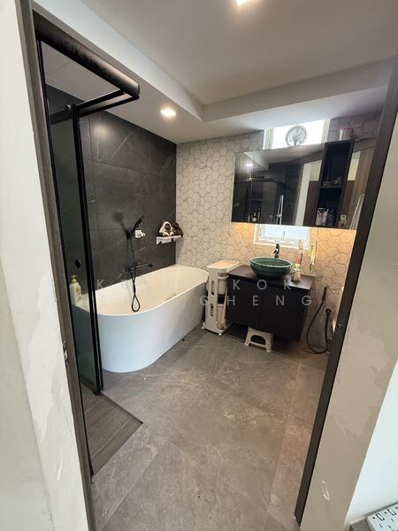 Attached bathroom with bath tub