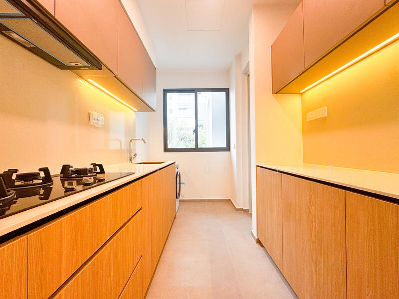 Wet kitchen with two rows of cabinets