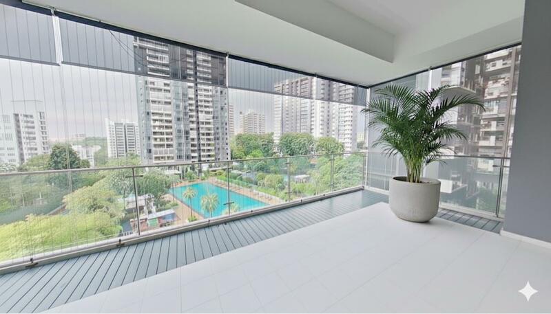 Balcony with refreshing pool view