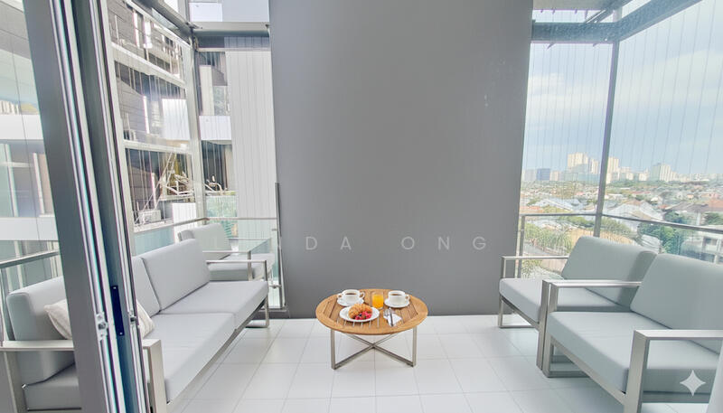 Balcony with landed views & south winds.