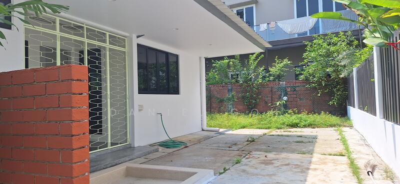 Yard with opened garage