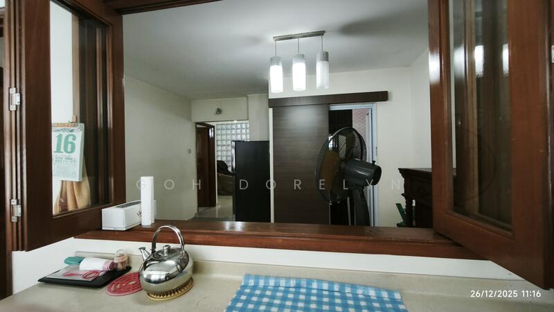 View from kitchen overlooking dining 