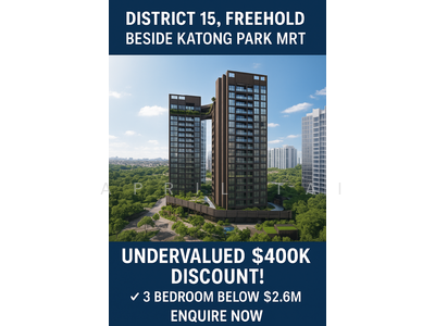 For Sale - $400K OFF, 3 Bed in Katong, Freehold, Beside MRT