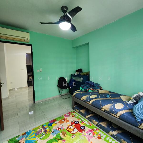 Bedroom 2 with Aircon and ceiling fan.