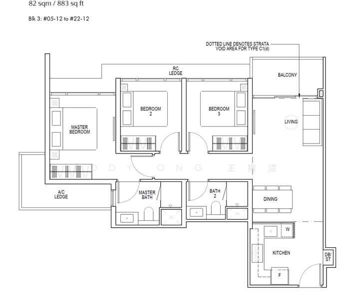 Piccadilly Grand, 3 Northumberland Road, 3 Bedrooms, 883 sqft, Condominium For Sale, by Eddy Ong 王握澐, 60243869 - PropertyGuru.com.sg