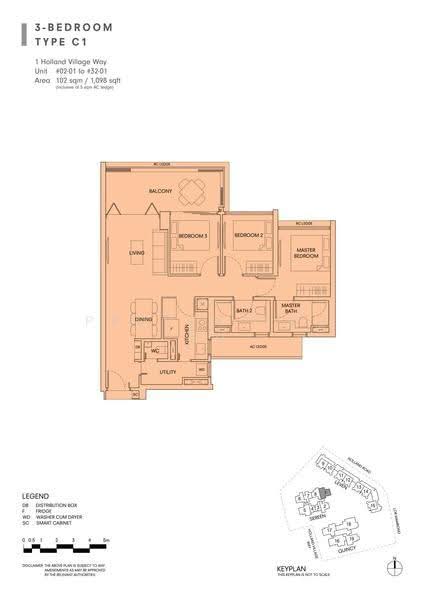 One Holland Village Residences, 1 Holland Village Way, Tanglin / Holland / Bukit Timah, 3 Bedrooms, 1,098 sqft, Condominium For Sale, by Dennis Kang, 500278325 - 2D - PropertyGuru.com.sg