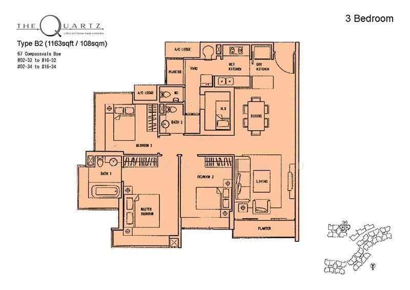 The Quartz, 51 Compassvale Bow, Hougang / Punggol / Sengkang, 3 Bedrooms, 1,163 sqft, Condominium For Rent, by SQ Yeo, 500278113 - 2D - PropertyGuru.com.sg