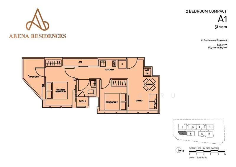 Arena Residences, 20 Guillemard Crescent, Eunos / Geylang / Paya Lebar, 2 Bedrooms, 549 sqft, Condominium For Sale, by JIMMY, 500274939 - 2D - PropertyGuru.com.sg